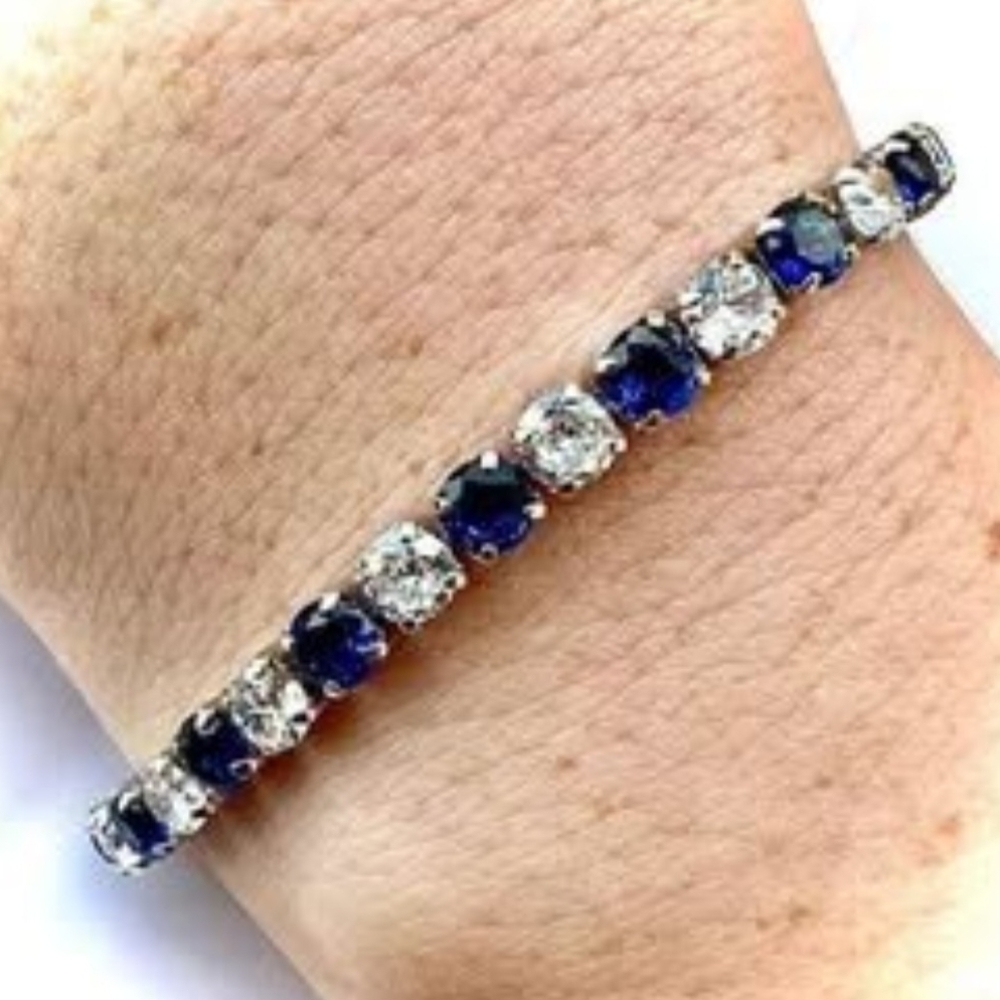 Blue Sapphire bracelet 18K White Gold Plated, 7.5 inch Tennis Bracelet, 3MM